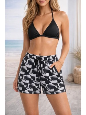 Pileli Store Deniz Şortu Fermuarlı Cepli File Astarlı Hızlı Kuruyan Premium - Siyah