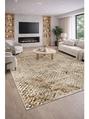 Lioara Home Retro Modern Desen Dijital Baskılı Halı – Kaymaz Taban, Leke Tutmaz, Salon & Oturma Odası Için