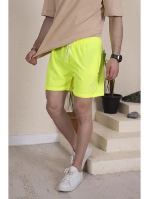 Pileli Store Erkek Deniz Şortu Fermuarlı Cepli File Astarlı - Neon Yeşili