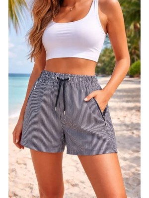 Pileli Store Deniz Şortu Fermuarlı Cepli File Astarlı Hızlı Kuruyan Premium - Siyah