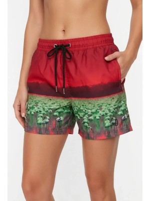 Pileli Store Deniz Şortu Fermuarlı Cepli File Astarlı Hızlı Kuruyan Premium - Kırmızı