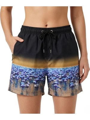 Pileli Store Deniz Şortu Fermuarlı Cepli File Astarlı Hızlı Kuruyan Premium - Siyah