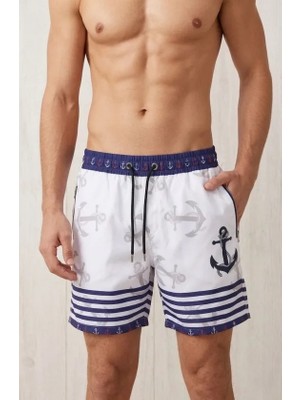 Pileli Store Erkek Deniz Şortu Fermuarlı Cepli File Astarlı Hızlı Kuruyan Premium - Beyaz