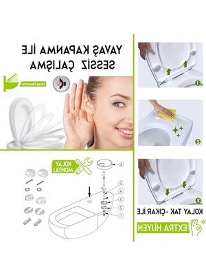 Cekar Store , Diamond Klozet Kapağı, Beyaz, Yavaş Kapanan, Pp