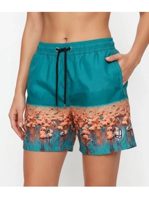 Pileli Store Deniz Şortu Fermuarlı Cepli File Astarlı Hızlı Kuruyan Premium - Su Yeşili