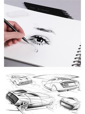 Cekar Store A4 120 gr Eskiz Defteri Telli 7 Adet Dereceli Kalem Çizim Seti Pastel Dağıtma Silgi Karakalem Eskiz Seti Kalemtraş