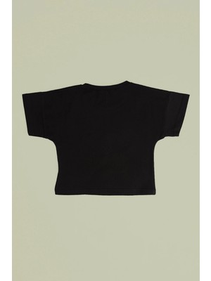 FullaModa Çiçek Nakışlı Kız Çocuk Crop Tişört