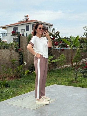 Kadın Modal Dokulu Kumaş Yanı Şeritli Takım