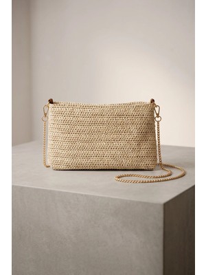 FullaModa Zincir Askılı Hasır Portföy & Clutch Çanta