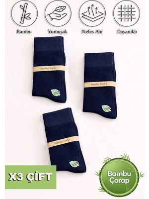 Erkek Bambu Uzun Düz Soket Çorap Premium 3’lü Paket - Lacivert