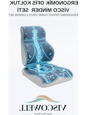 Cekar Store Visco Ortopedik Ergonomik Ofis Koltuk Koksiks Oturma Minderi Sırt Bel Destek Minderi Yastığı Seti