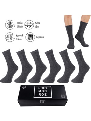 Lion Monroe Saf Bambu 4 Mevsim Erkek Soket Uzun Düz Antrasit Çorap Dikişsiz Premium Hediye Kutulu 6'lı Prime Bamboo Serisi L5952AZNB