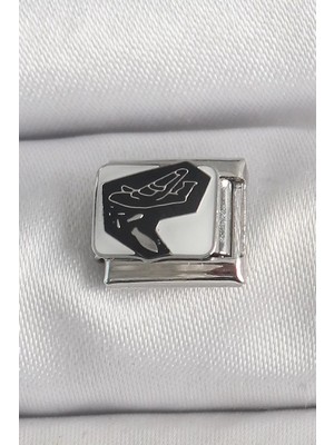 Renas Store Çelik Gümüş Renk Beyaz Siyah Uçak Işlemeli Portre Model Nomination Charm - TJ-BC1395