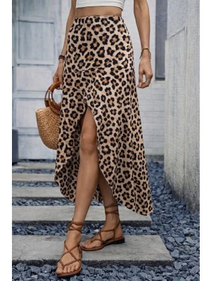 Evyora Kadın Yüksek Bel Çiçek Desenli Önü Asimetrik Detaylı Uzun Süprem Etek