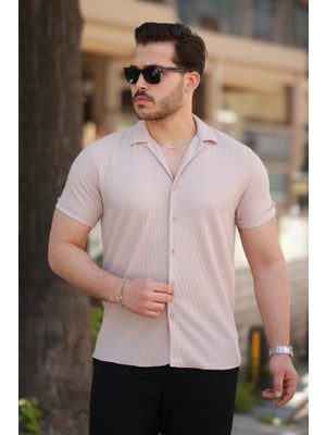 Erkek Ottoman Kumaş Apaj Yaka Kısa Kollu Gömlek