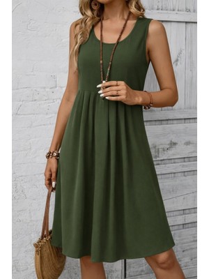 Infivento Kadın Askılı Yuvarlak Yakalı Önden Pileli Kısa Aerobin Elbise