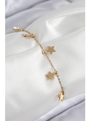 Renas Store Çelik Sıralı Yıldız Model Gold Renk Kadın Bileklik - TJ-BB7825