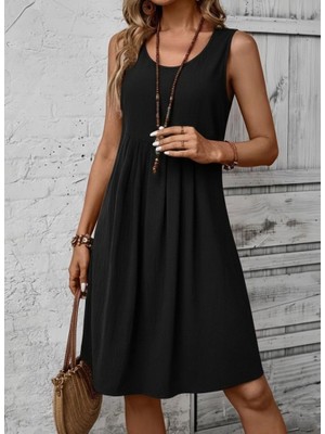 Evyora Kadın Askılı Yuvarlak Yakalı Önden Pileli Kısa Aerobin Elbise