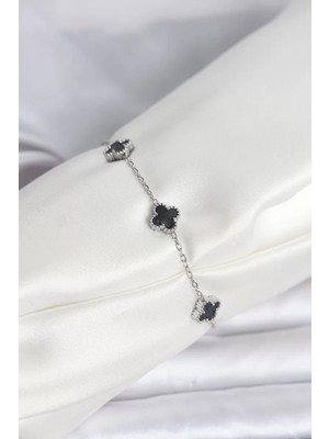 Renas Store Çelik Gümüş Renk Siyah Baby Boy Yonca Bileklik - TJ-BB8084