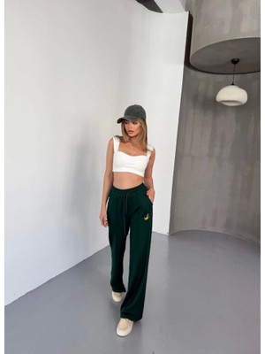 Osy Modal Yumuşak Dokulu Kumaş Nakış Işlemeli Rahat Bol Paça Eşofman Pantalon - Siyah