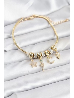 Renas Store Pirinç Gold Renk Yılan Charmlı Kadın Bileklik - TJ-BB8183