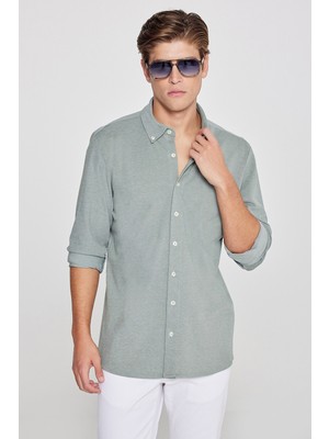 Altınyıldız Classics Pamuklu Tailored Slim Fit Dar Kesim Düğmeli Yaka Örme Gömlek