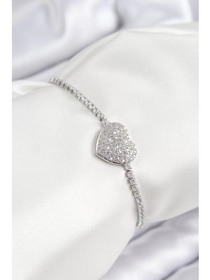 Renas Store Pirinç Zirkon Taşlı Model Gümüş Renk Asansörlü Kadın Bileklik - TJ-BB7746