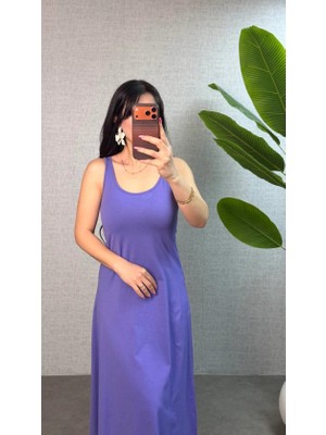 Cotton Lab Cottonlab Kadın Askılı Yuvarlak Yaka Süprem Kumaş Elbise