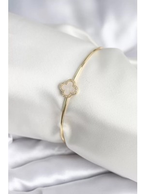 Renas Store Beyaz Sedefli Yonca Model Gold Renk Kadın Bileklik - TJ-BB8005