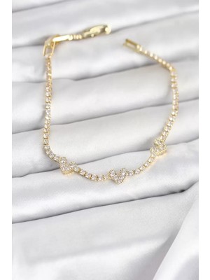 Renas Store Pirinç Gold Renk Model Zirkon Taşlı Su Yolu Kadın Bileklik - TJ-BB8375