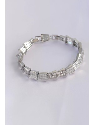Renas Store Vip Seri Pirinç Zirkon Taşlı Gümüş Renk Geometrik Bileklik - TJ-BB6059