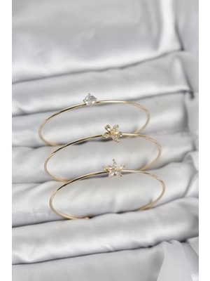 Renas Store Gold Renk Zirkon Taşlı Pirinç 3'lü Kadın Bileklik Kombini - TJ-BB8343