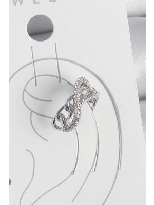 Renas Store Pirinç Gümüş Renk Zirkon Taşlı Zincir Sonsuzluk Model Kadın Kıkırdak Küpe - TJ-BKP10553