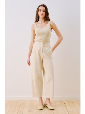 Manuka Gabardin Barrel Pantolon Ekru