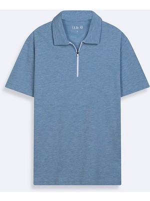 LTB Fermuarlı Pike Polo Yaka Mavi T-Shırt