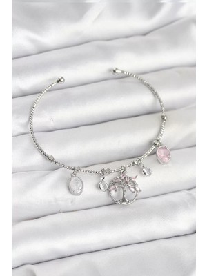 Renas Store Hayat Ağacı Charmlı Gümüş Renk Pirinç Kadın Bileklik - TJ-BB8038