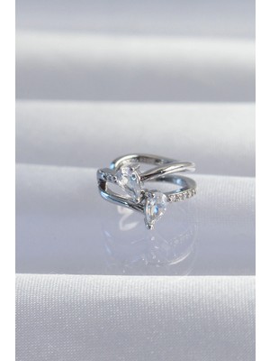 İsingir Shopping Pirinç Gümüş Renk Zirkon Taşlı Damla Earcuff Küpe