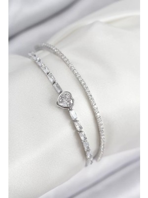 Renas Store Pirinç Zirkon Taşlı Model Gümüş Renk Kadın Bileklik - TJ-BB7874