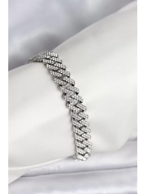 Renas Store Gümüş Renk Pirinç Cuba Chain Gurmet Bileklik - TJ-BB8161