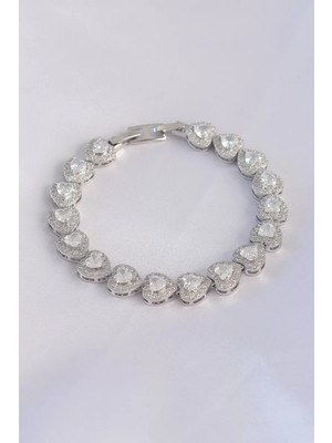 Renas Store Vip Seri Pirinç Zirkon Taşlı Gümüş Renk Model Bileklik - TJ-BB6073