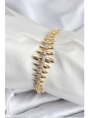 Renas Store Pirinç Vip Seri Gold Renk Sıralı Damla Model Kadın Bileklik - TJ-BB7922