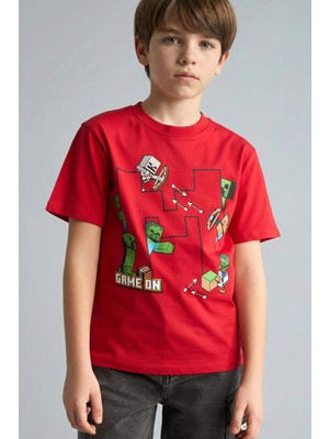 DeFacto Minecraft Oversıze Bisiklet Yaka Kısa Kollu Tişört Erkek ÇOCUK H3708A826SM