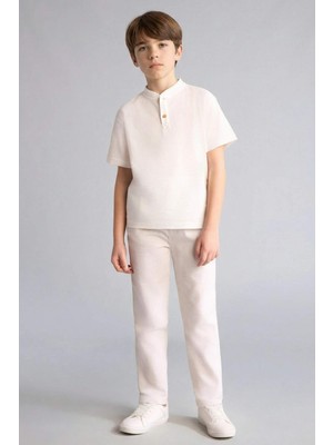 DeFacto Regular Fıt Düz Paça Keten Karışımlı Pantolon Erkek ÇOCUK H3485A826SM