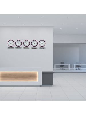 Nemere Pembe 36 cm 5 Li Tabelalı Dünya Saatleri