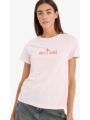 DeFacto %100 Pamuk Regular Fit Bisiklet Yaka Slogan Baskılı Penye Kısa Kollu Tişört G2295AX26SP