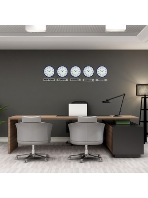 MidasTech Lacivert 36 cm 5 Li Tabelalı Dünya Saatleri