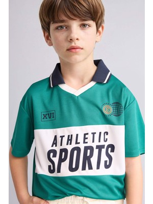 DeFacto Oversıze Apaş Yaka Tül Kısa Kollu Polo Tişört Erkek ÇOCUK H3042A826SM