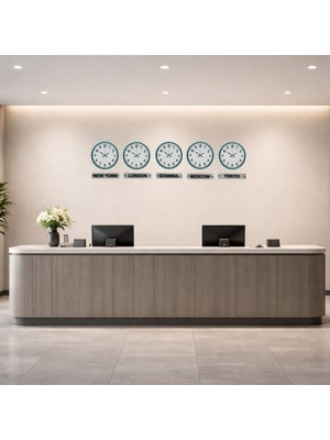 MidasTech Turkuaz 36 cm Tabelalı 5 Li Dünya Saatleri