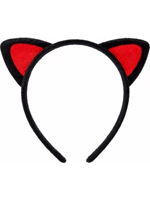 Renas Store Peluş Kulak Taç Kırmızı Siyah – Çocuk Parti & Kostüm Tacı