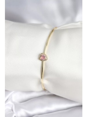 Renas Store Pembe Zirkon Taşlı Model Gold Renk Kadın Bileklik - TJ-BB8001